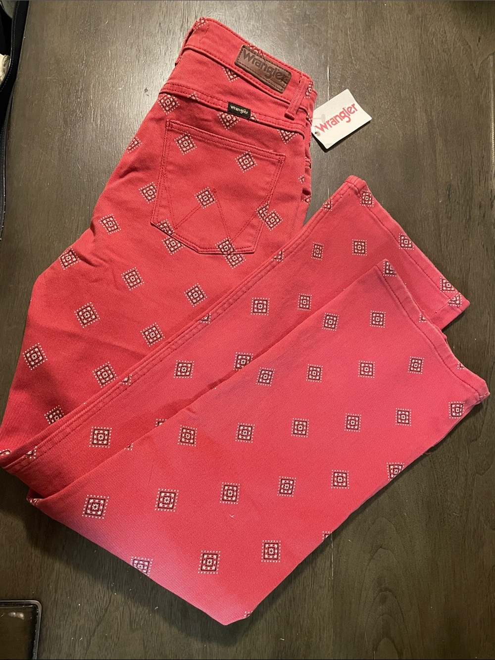 Wrangler Women's Coral-Red Printed Straight-Leg Jeans